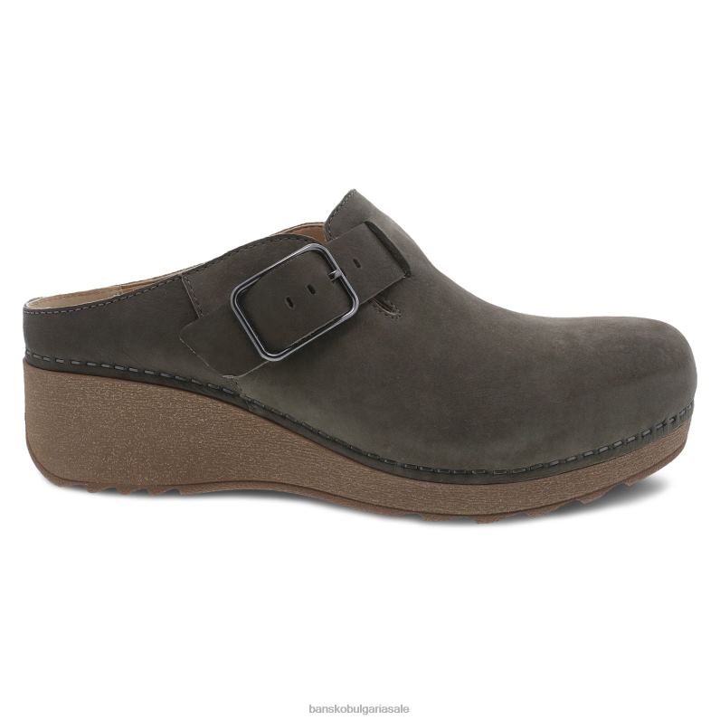 Dansko сив фрезован набук Жени caia JDTJ184 мулета и чехли