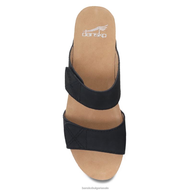 Dansko черен фрезован набук Жени луда JDTJ147 сандали