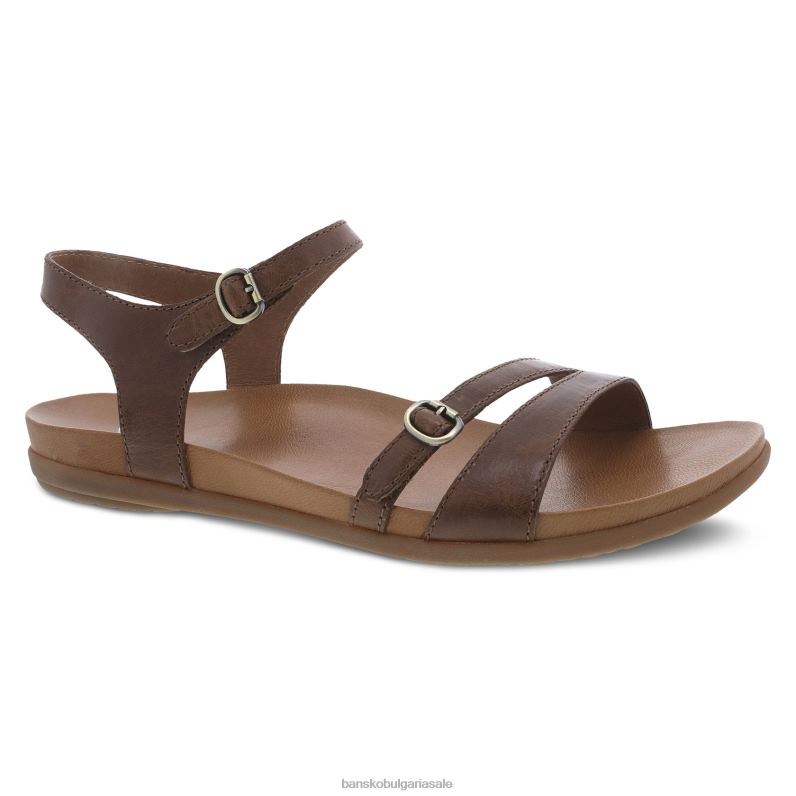 Dansko кафяво остъклена кожа Жени джанел JDTJ88 сандали