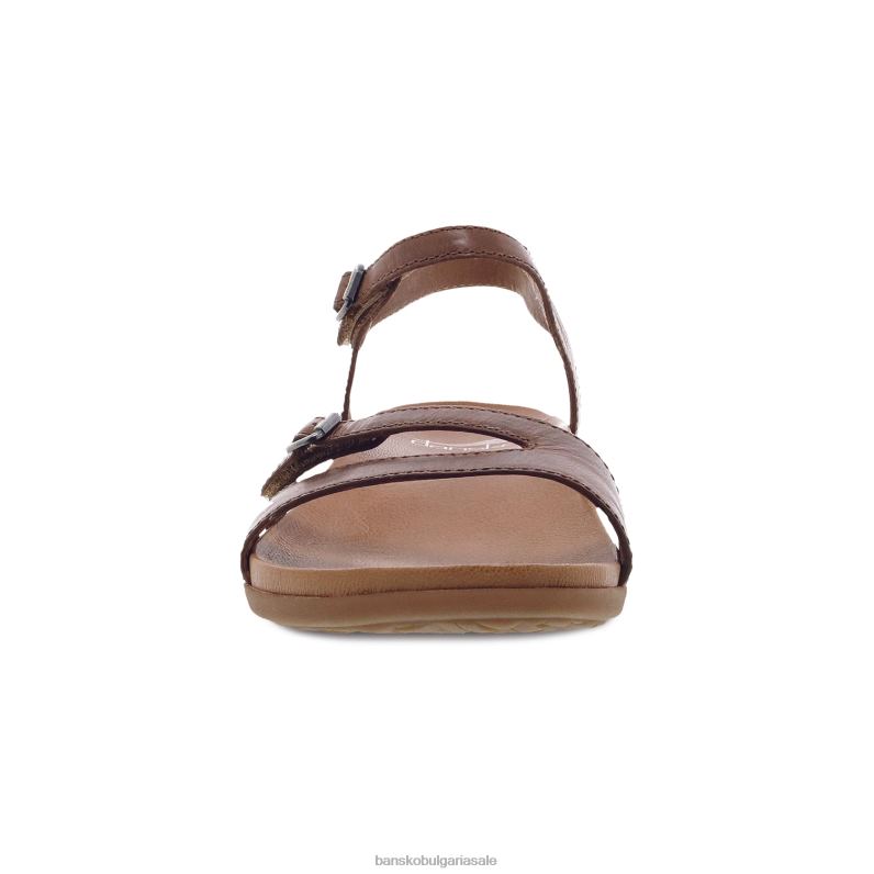 Dansko кафяво остъклена кожа Жени джанел JDTJ88 сандали