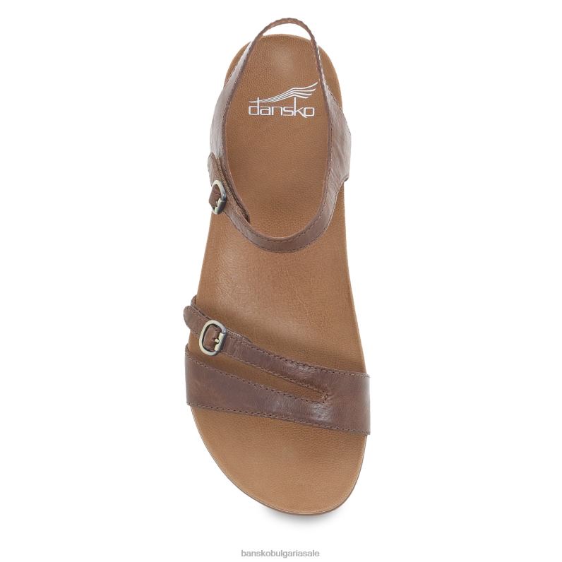 Dansko кафяво остъклена кожа Жени джанел JDTJ88 сандали